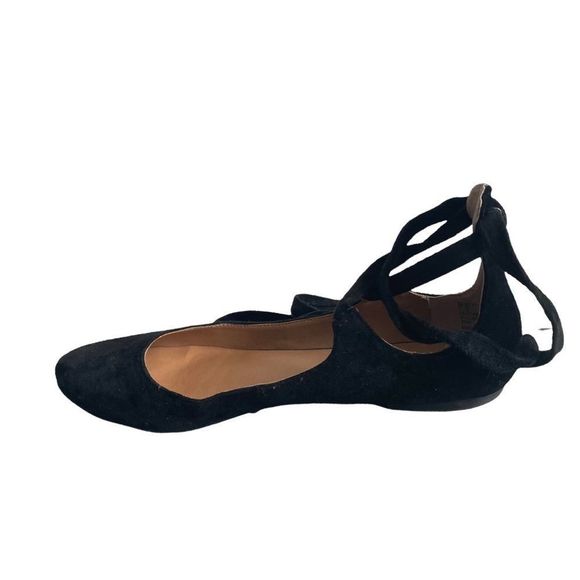 (SOLD) STEVE MADDEN Black Suede Slip On Ballet Flat Shoes With Ankle Ties 7.5 - Picture 10 of 10